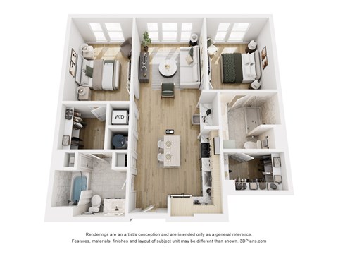 Floor plan for 2 beds, 2 baths, 1062 sqft